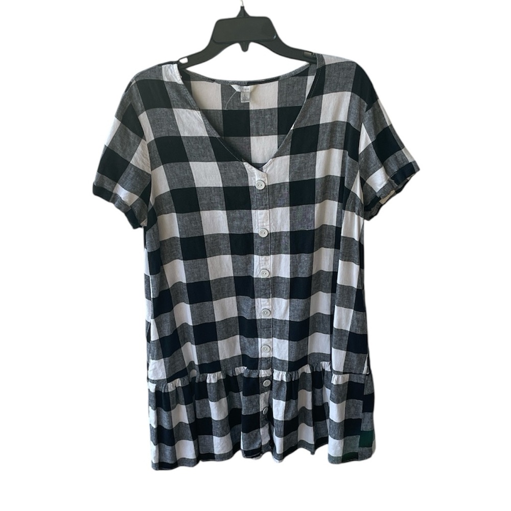 EST. 1946 BLACK BUFFALO CHECKERED V-NECK BUTTON DOWN SHORT SLEEVE DRESS LARGE